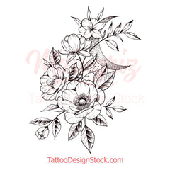 flowers and moon sexy tattoo design