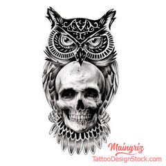 owl with skull tattoo design digital download – TattooDesignStock