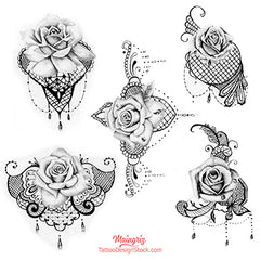 Roses and pearls with lace tattoo design reference