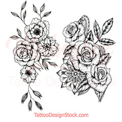 sexy roses line work tattoo for woman leg or forearm 