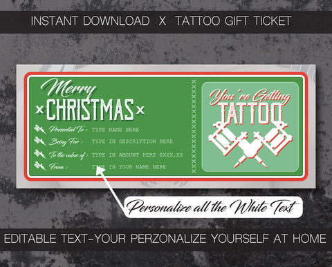 merry christmas tattoo gift voucher instant download designed for tattoo shop 