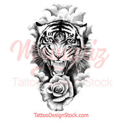 tiger and rose realistic tattoo design leg in high resolution download