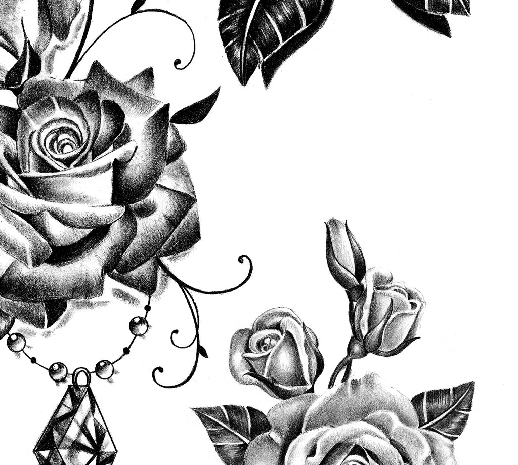 5 x Realistic roses with precious stone tattoo design digital download ...