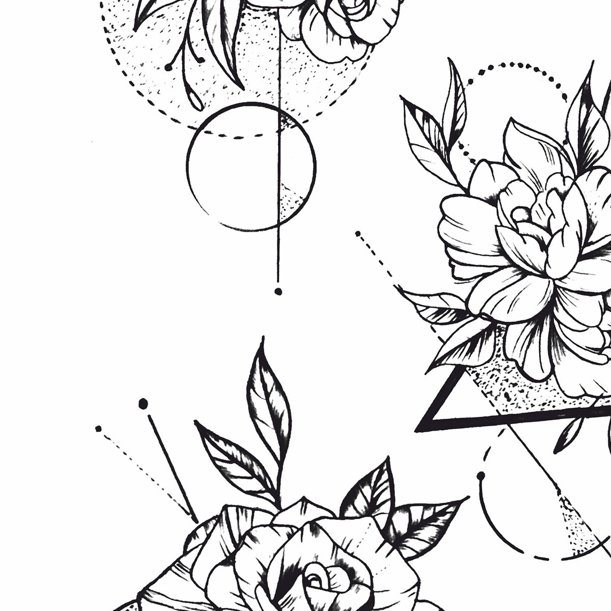 geometric roses line work tattoo design – TattooDesignStock