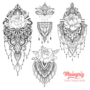 Buy TASROI 32 Sheets Sexy Black Lotus Temporary Tattoos For Women Girls  Indian Tribal Lace Tatoo Sticker Neck Mandala Flower Butterfly Rose Tattoo  Temporary Dreamcatcher Elephant Henna Tattoo Kit Adults Online at