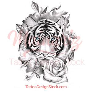 tiger with key and rose tattoo design references – TattooDesignStock