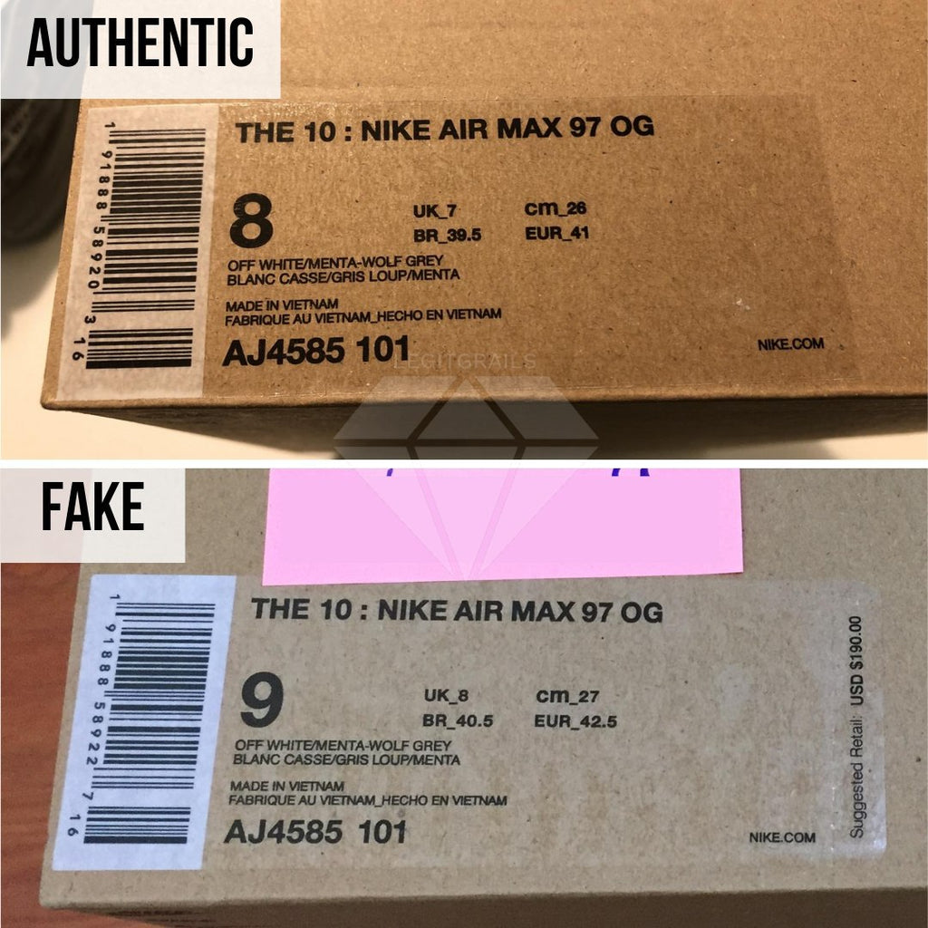 How to Spot Fake Air Max Off-White 97 Menta: The Shoebox Label Method