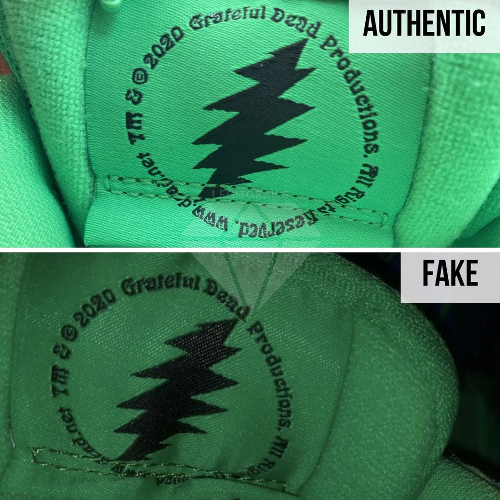 Nike SB Dunk Low Grateful Dead Green Bear Fake vs Real Guide: The Inside of the Tongue Logo Method