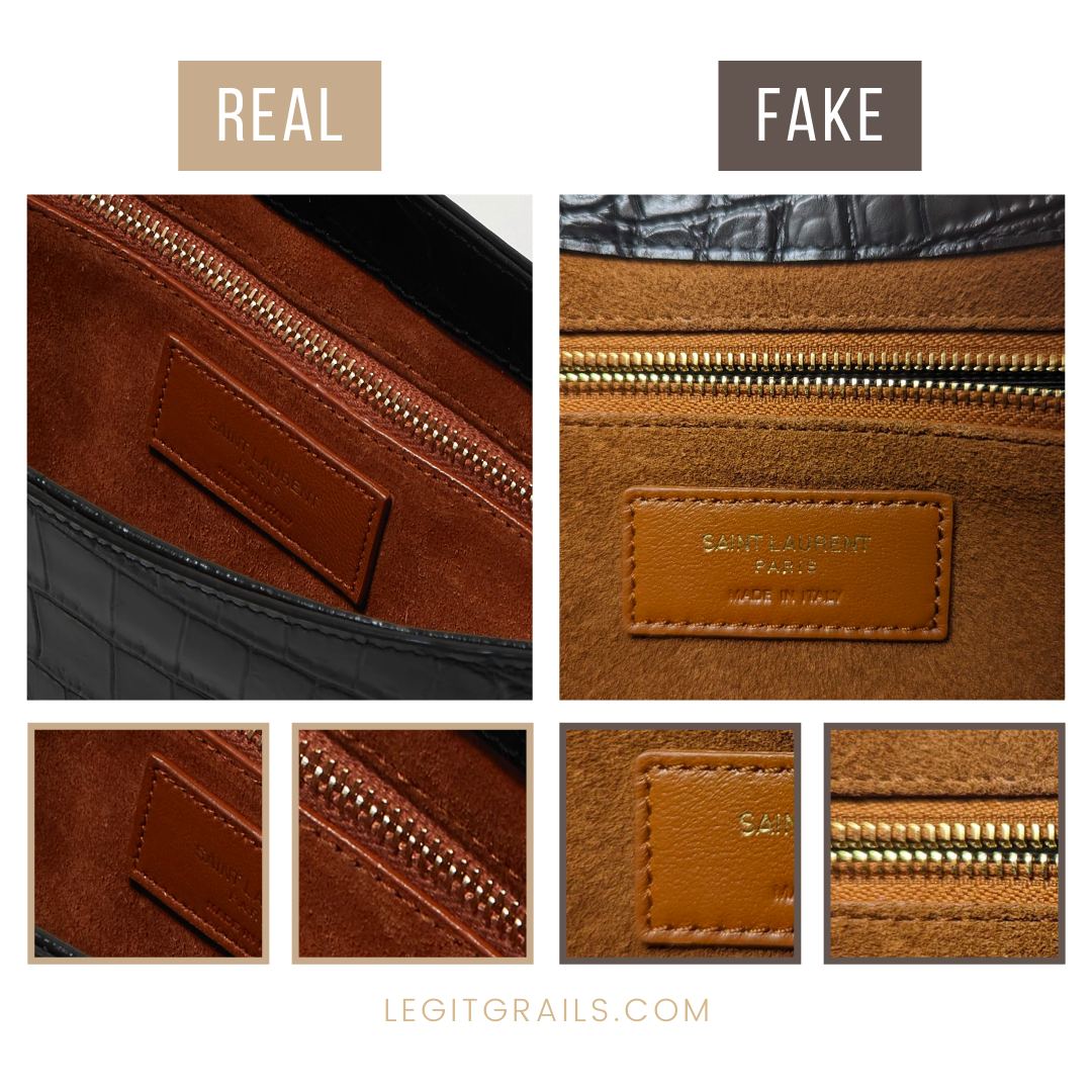 Step 1: Fake vs real YSL Kate bag interior label