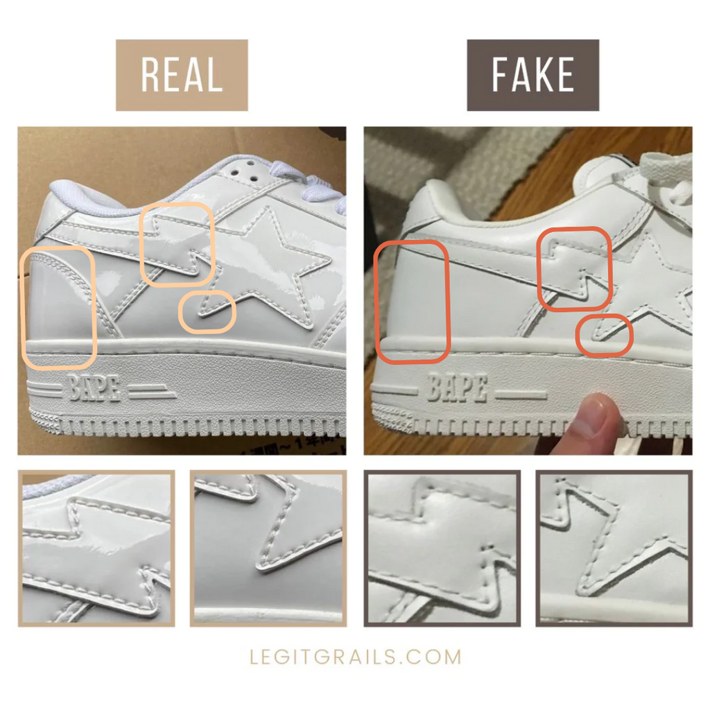 Overall look of Bape STA sneakers: real vs fake