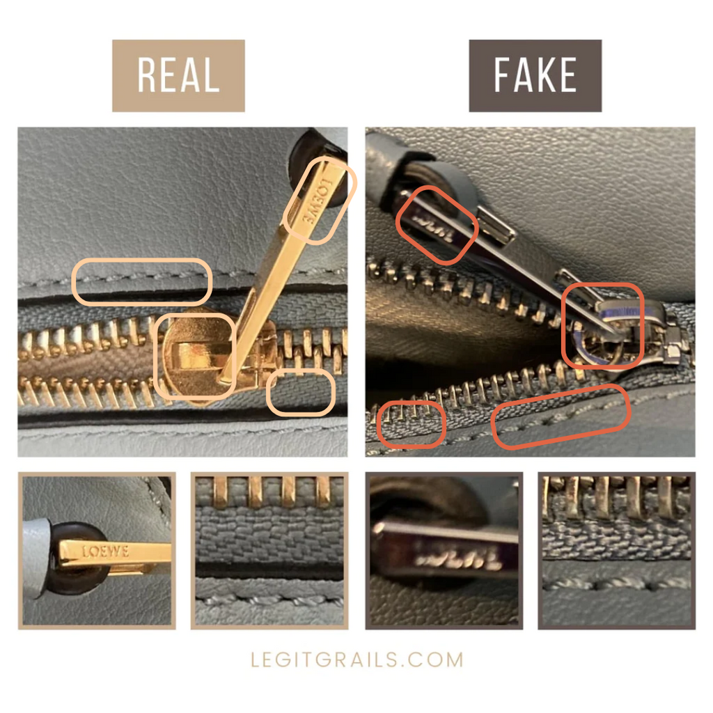 Loewe Puzzle Bag real vs fake: the zipper