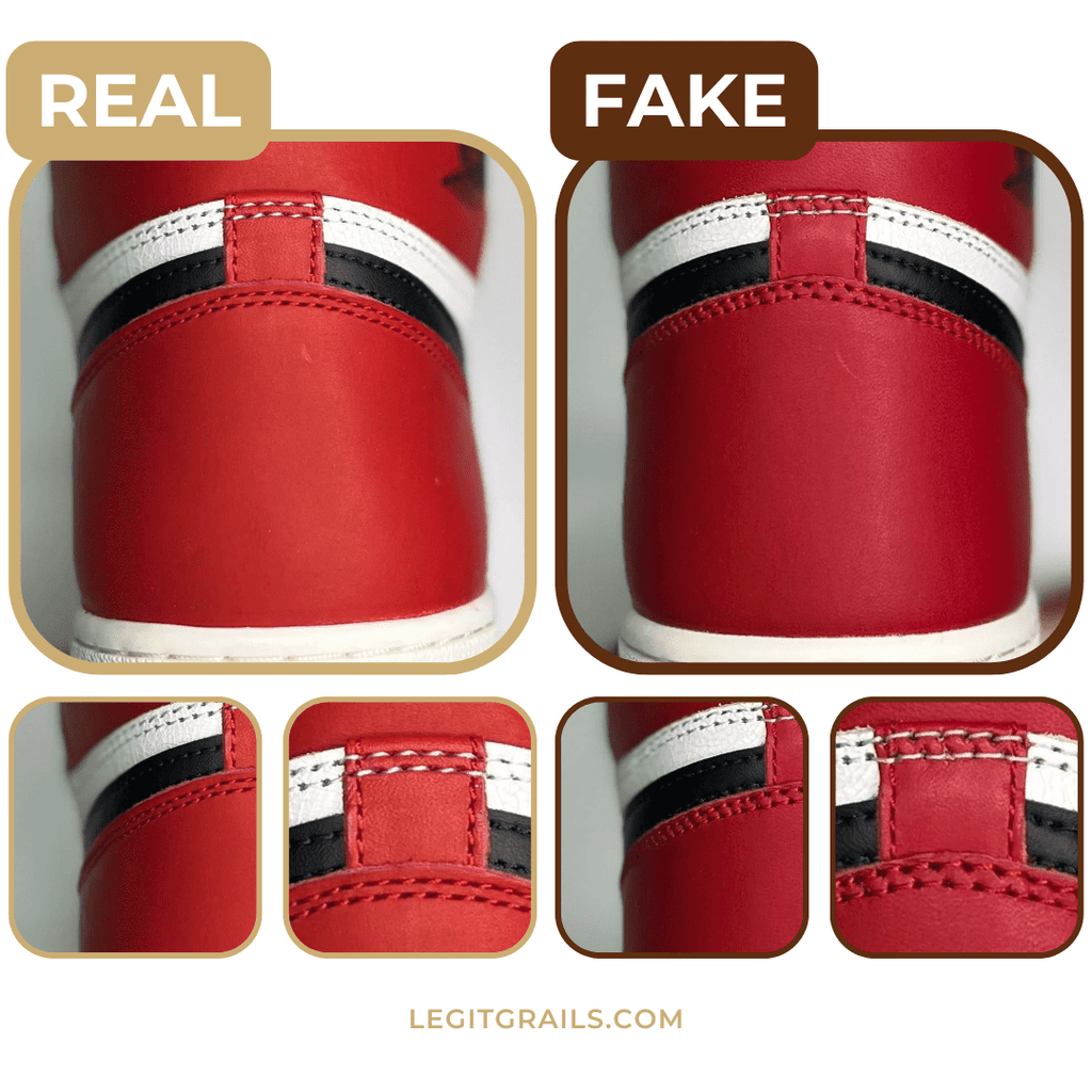 heel counter comparison of real and fake jordan sneakers