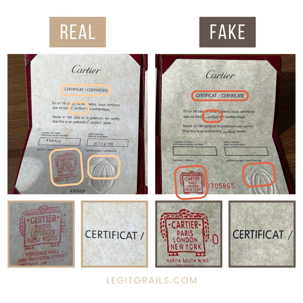 Cartier Love ring certificate real vs fake