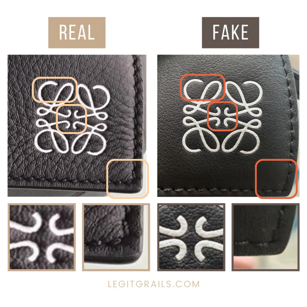 Loewe Puzzle Bag real vs fake: the embossed anagram