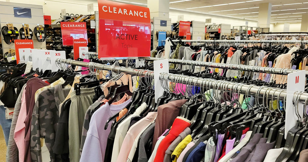 Clearance clothing on a rack