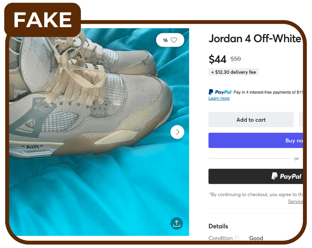 an example of a fake jordan listing online