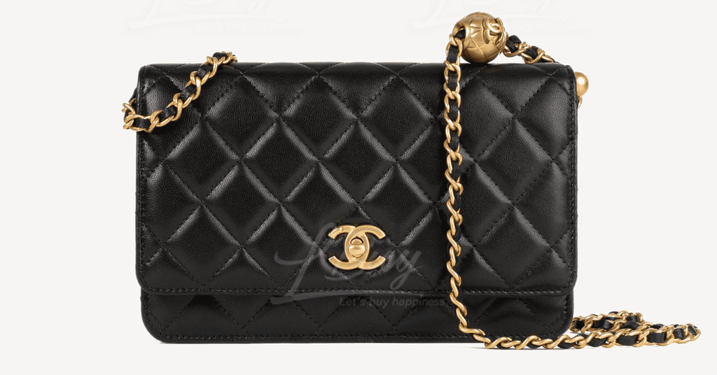 Chanel Quilted Pearl Crush Wallet On Chain Black Lambskin