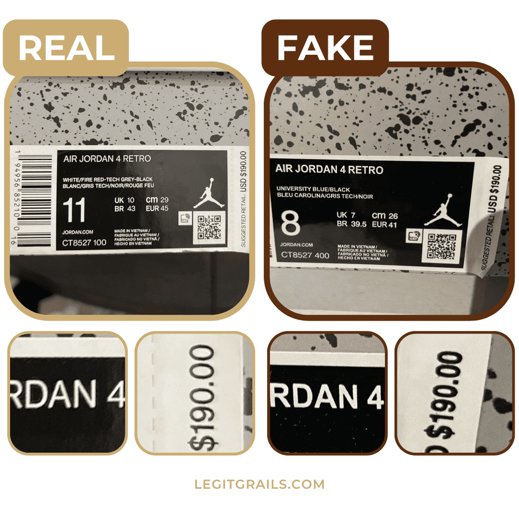 examples of fake vs. real Jordan boxes