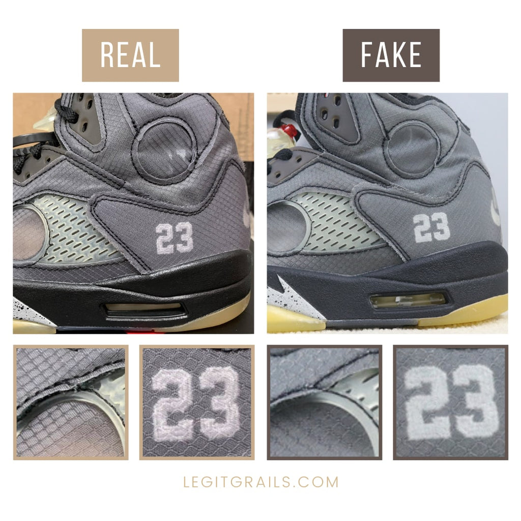 How To Spot Real Vs Fake Off White Jordan 5 Black – LegitGrails