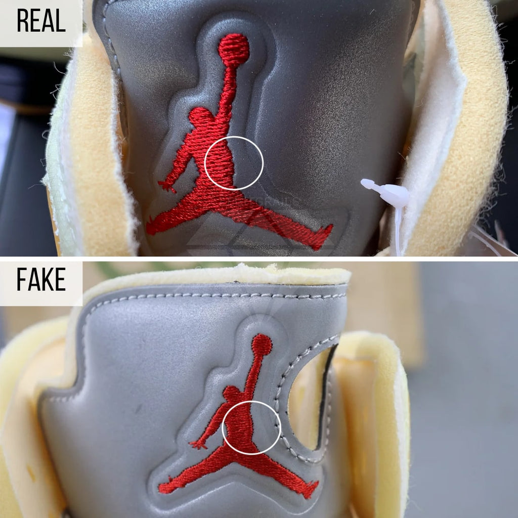 Jordan 5 Retro Off-White Sail Real VS Fake: The Logo Method