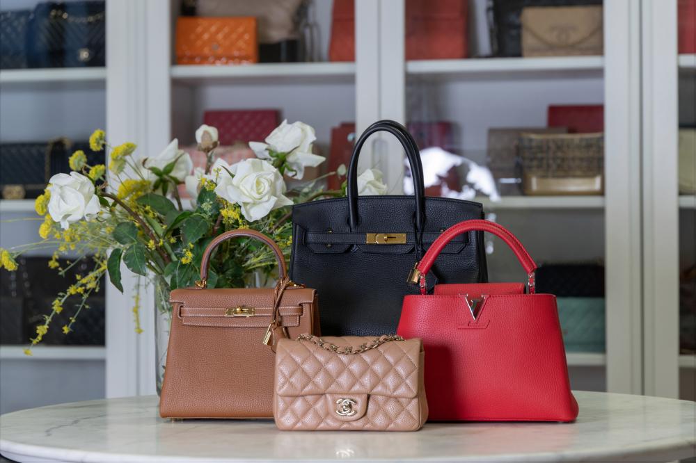 Luxury bags standing on the table