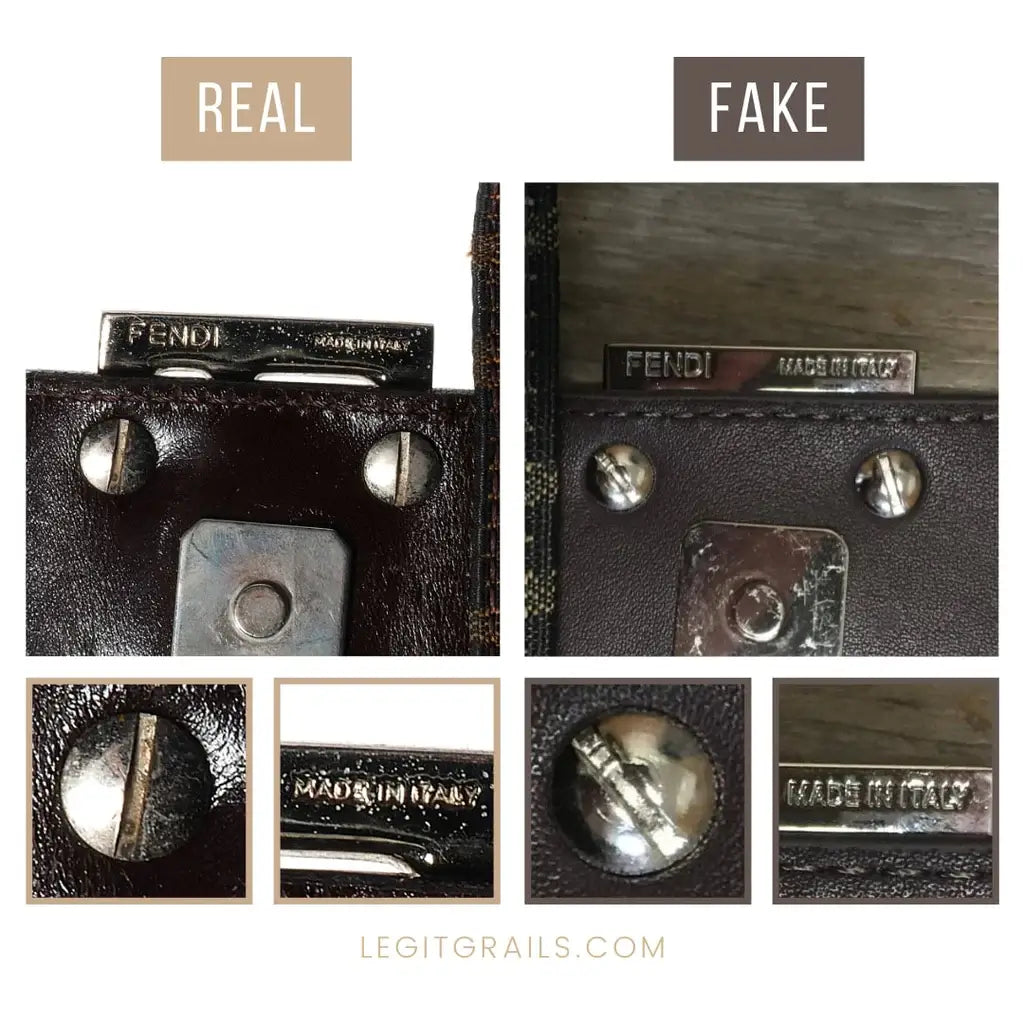 comparing hardware details in real vs. fake Fendi bags
