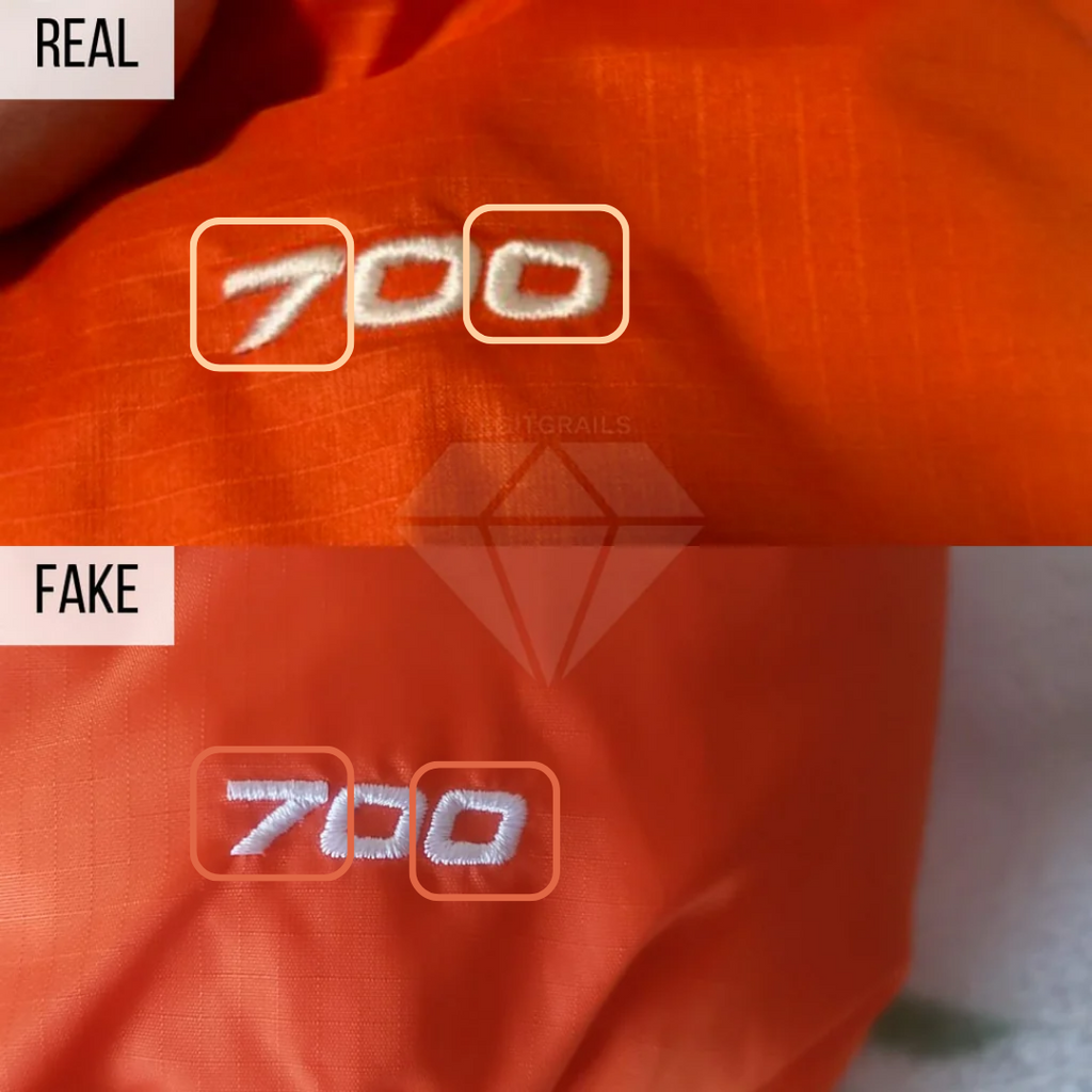 TNF 700 embroidery real vs fake comparison