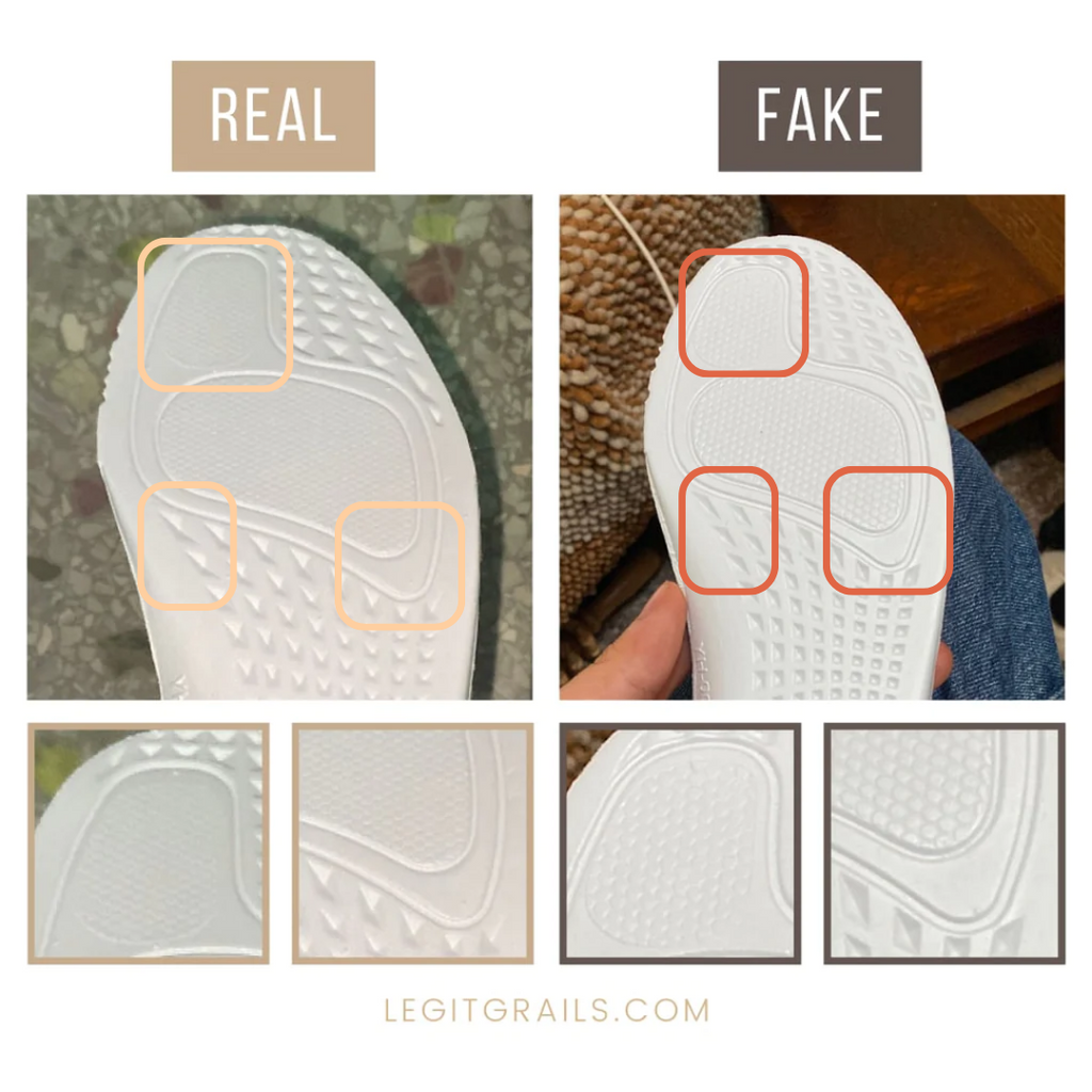Backside of the insole real and fake comparison