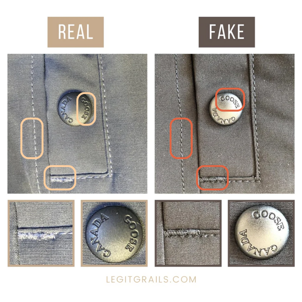 Comparing real and fake Canada Goose buttons