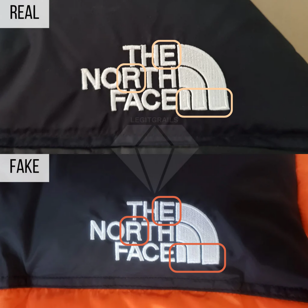 TNF logo real vs fake comparison