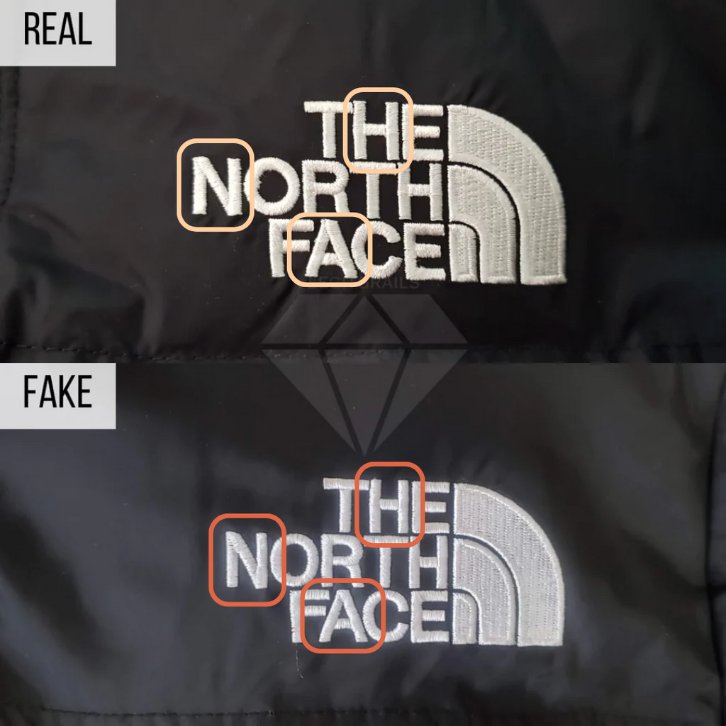 The North Face logo real vs fake comparison