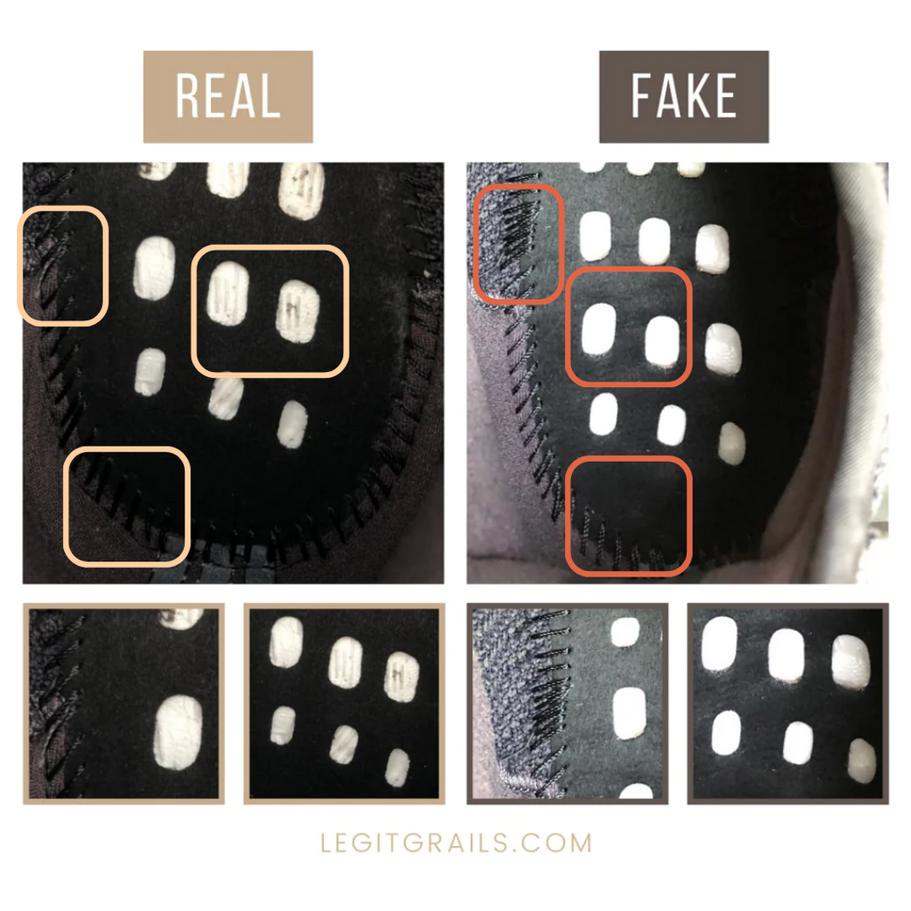 Comparing real and fake Yeezy footbed