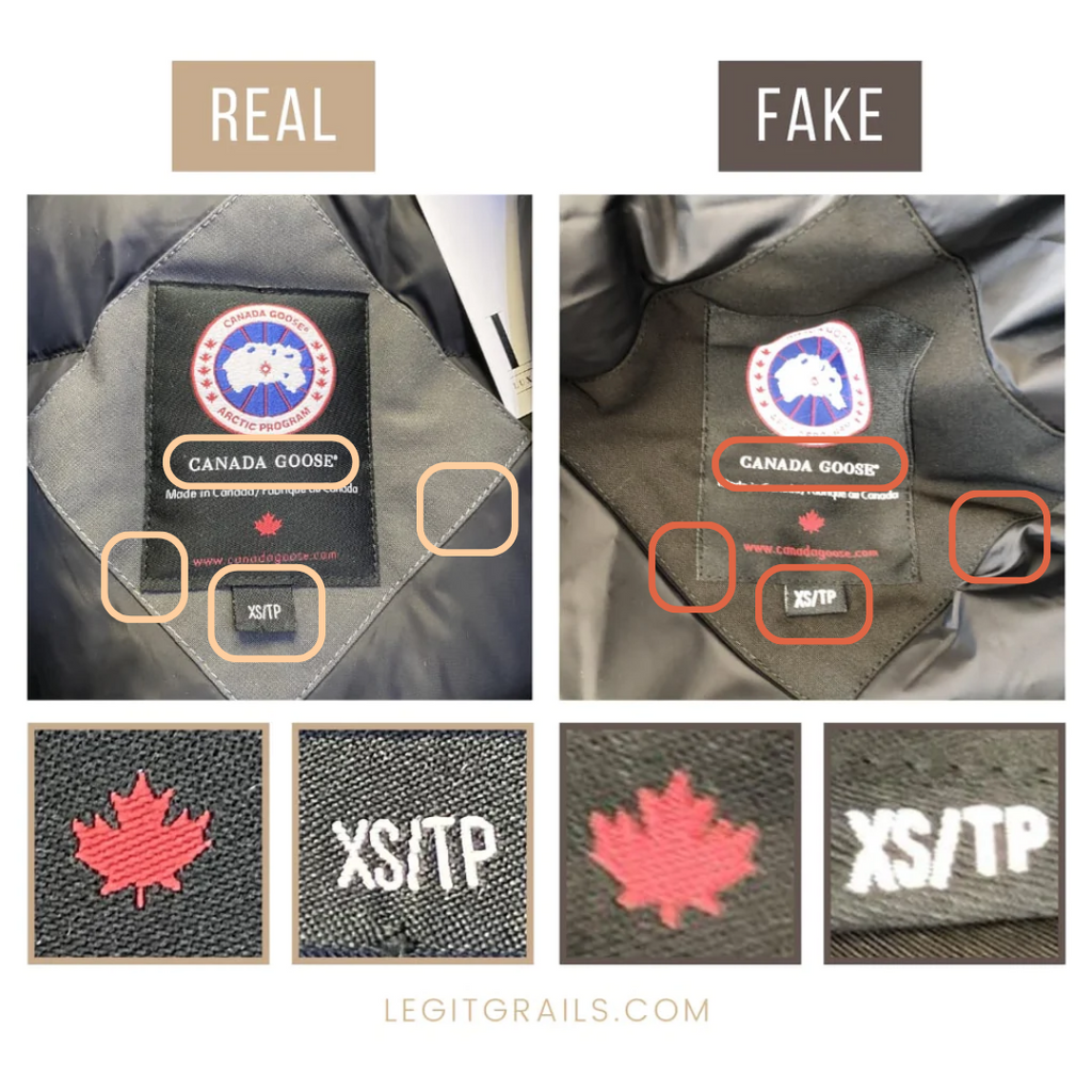 Neck label of real and fake Canada Goose jacket