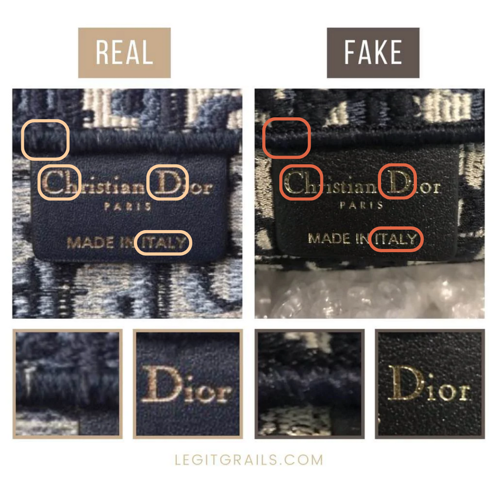 Dior Book Tote: real vs fake logo label