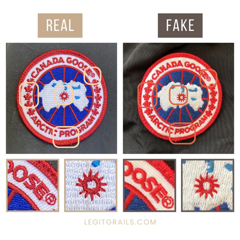 Real and fake Canada Goose jacket logo