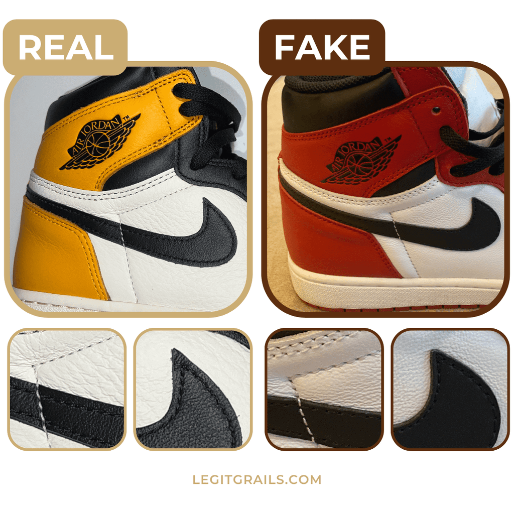 example of real vs. fake jordan sneakers by overall look