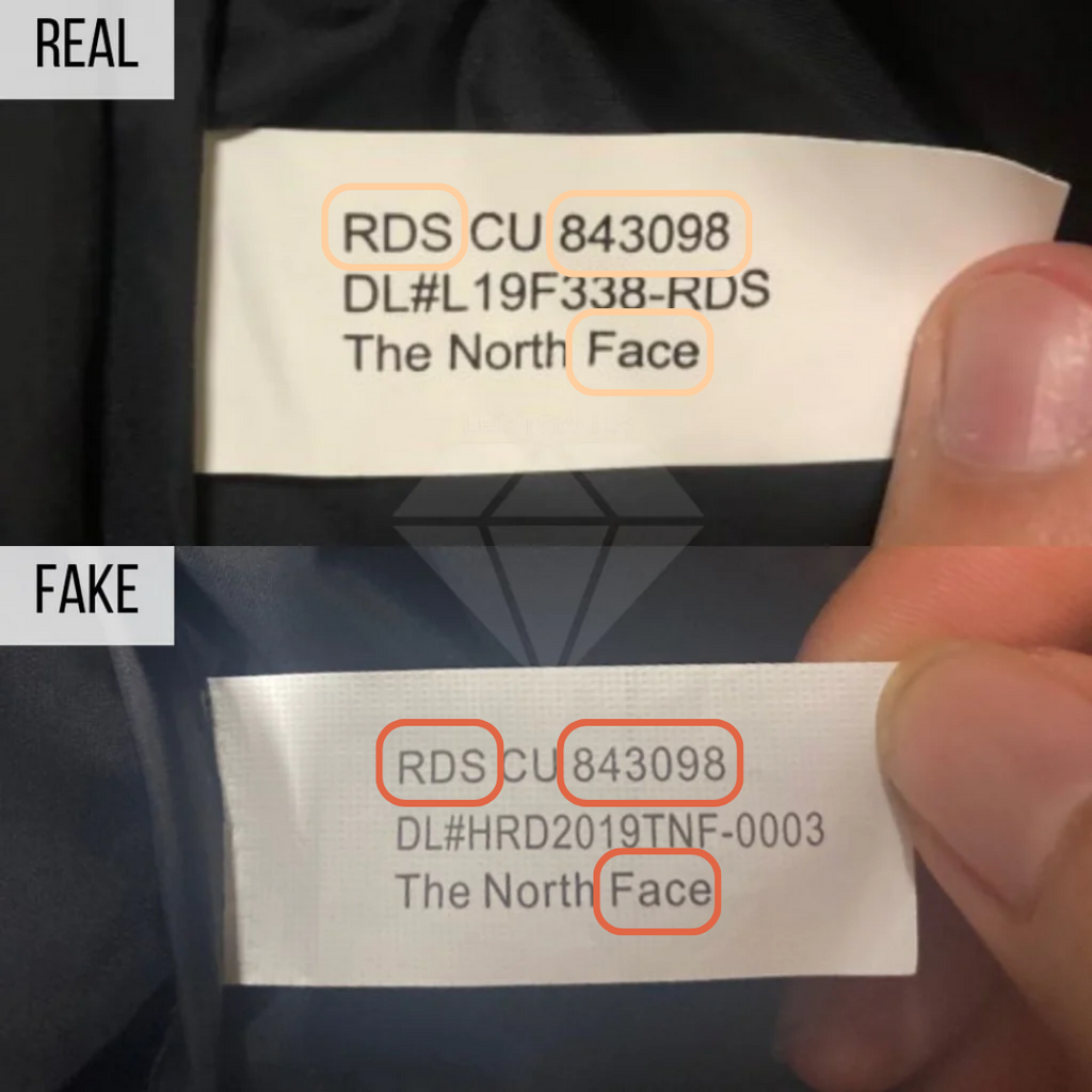 The North Face product code label real vs fake