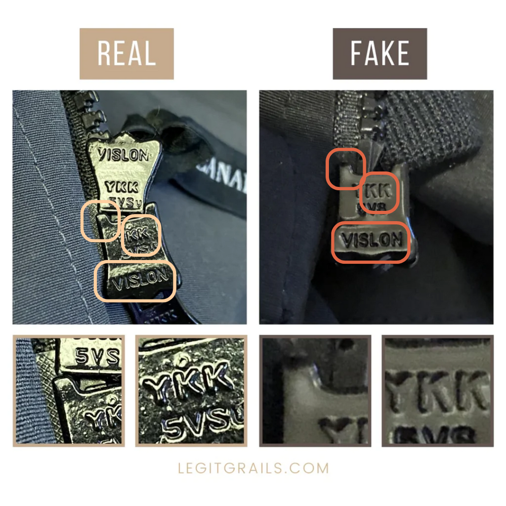 Real vs fake Canada Goose zipper
