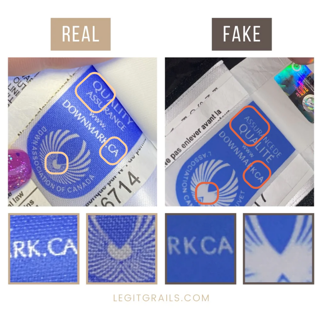 Canada Goose quality assurance label – real vs fake