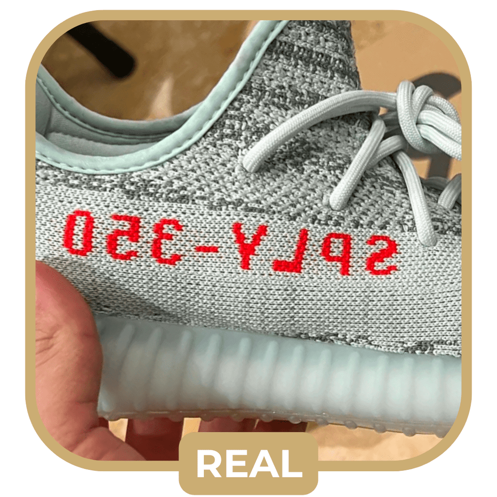 SPLY 350 font on real Yeezy Blue Tint