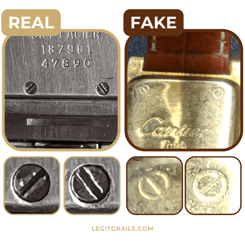 comparison of real and fake Cartier watch screws