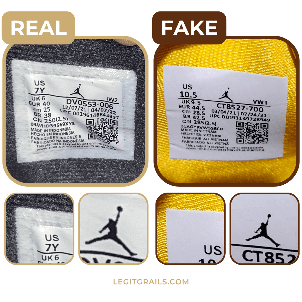 Real vs. fake Jordan Size Labels