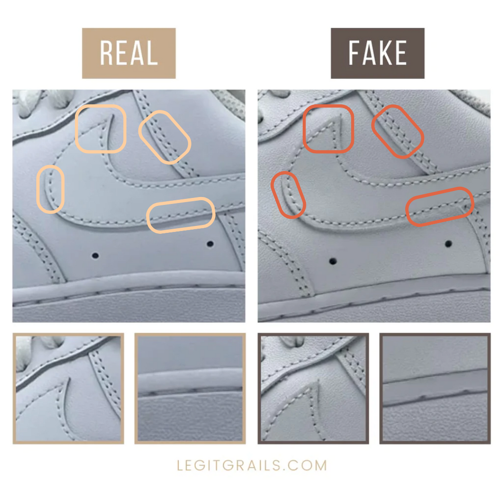 Nike Air Force 1 Low real vs fake: the swoosh