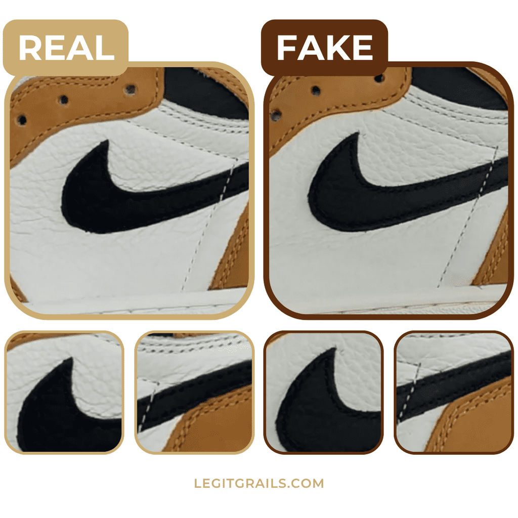 comparison of real and fake nike swoosh