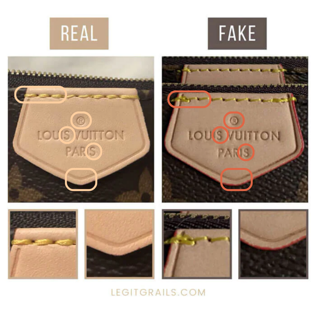 Side by side real and fake LV logo tabs