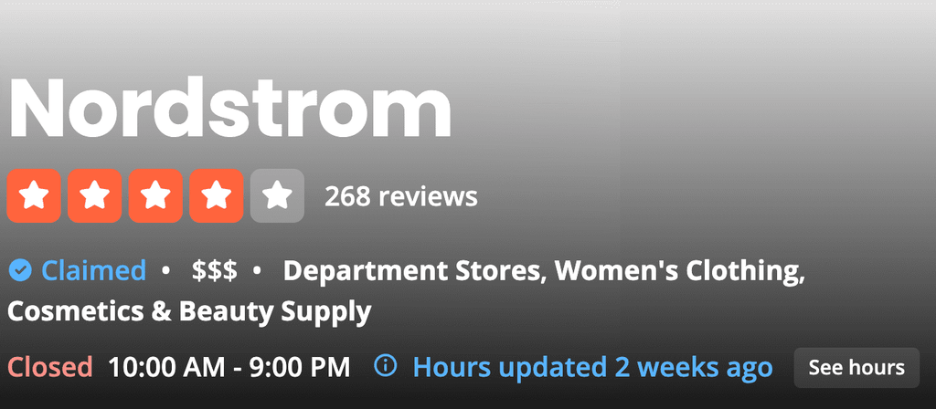 Nordstrom Yelp rating