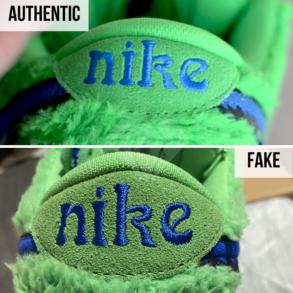 Nike SB Dunk Low Grateful Dead Green Bear Fake vs Real Guide: The Heel Tab Nike Lettering Method