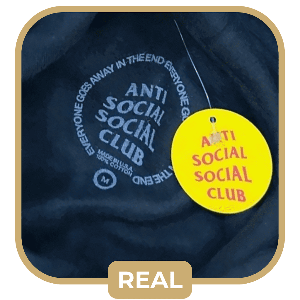 example of an authentic label on Anti Social Club hoodie