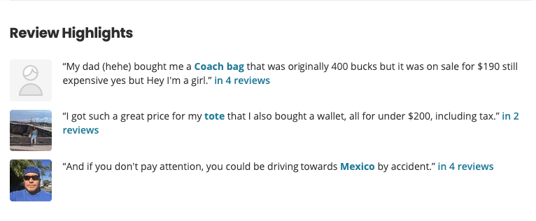 Real customers reviews about Coach Outlet on Yelp