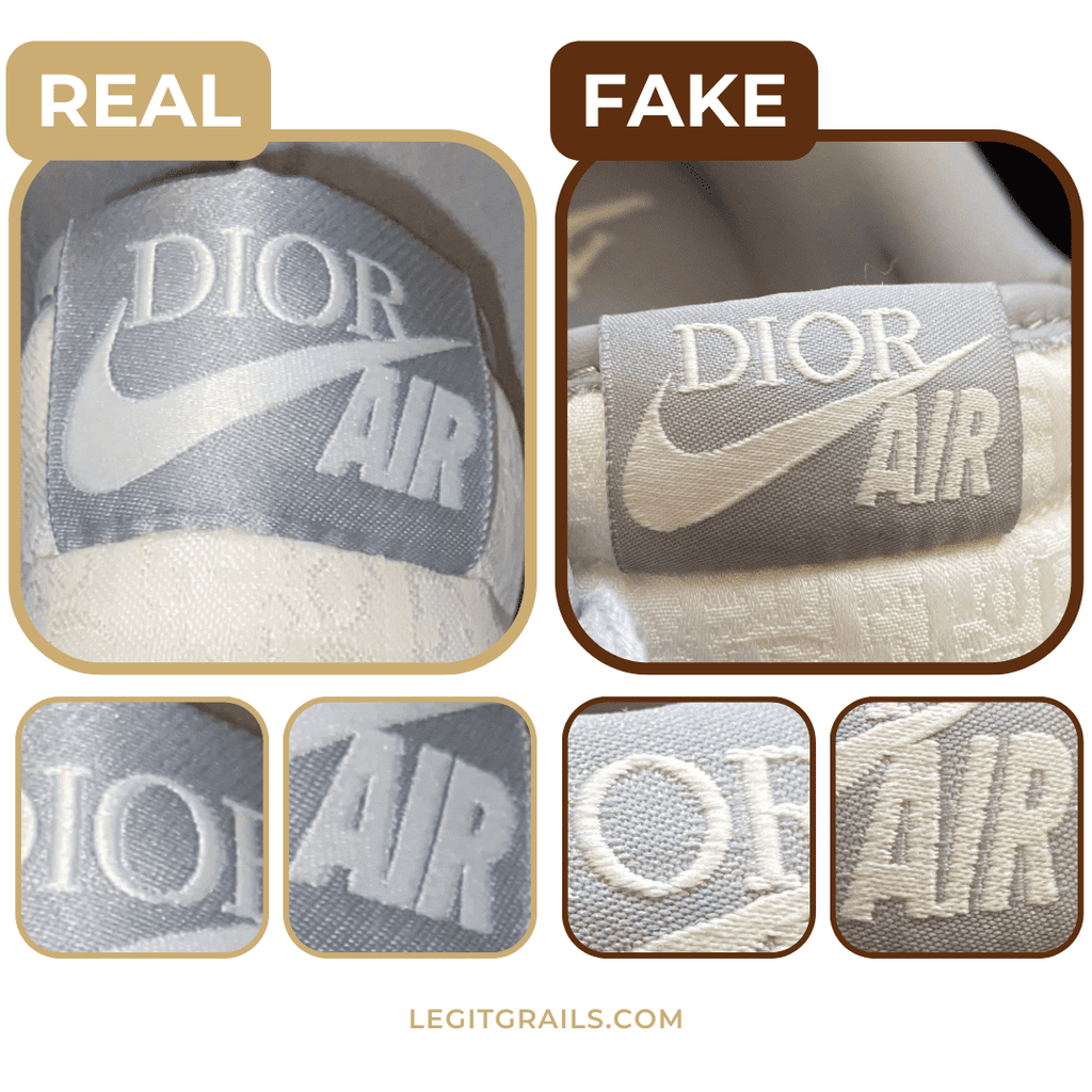 fake vs real Dior Jordan exterior tongue comparison
